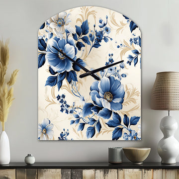 Cobalt Blue Cameo Trellis Victorian Pattern - Asymmetric Metal Wall Clock